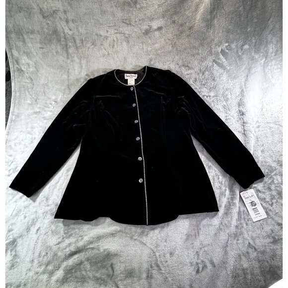 Ronni Nicole II by Ouida Top Women's 1X black Velvet Studded button down Vintage - Picture 8 of 12